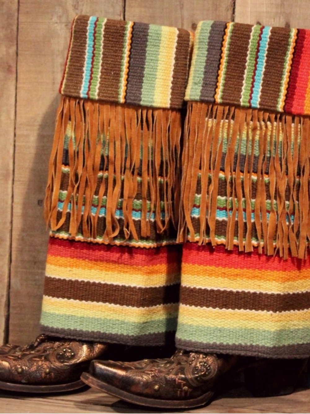 Boot Rugs Fringed Striped Knit Leg Warmers in Brown Multi - Brand Unidentified